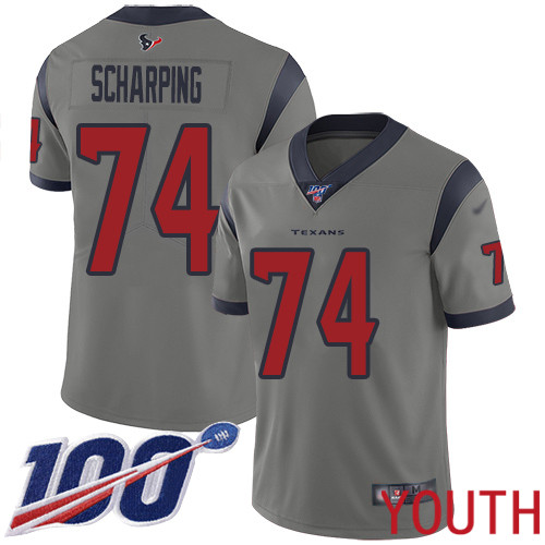 Houston Texans Limited Gray Youth Max Scharping Jersey NFL Football #74 100th Season Inverted Legend